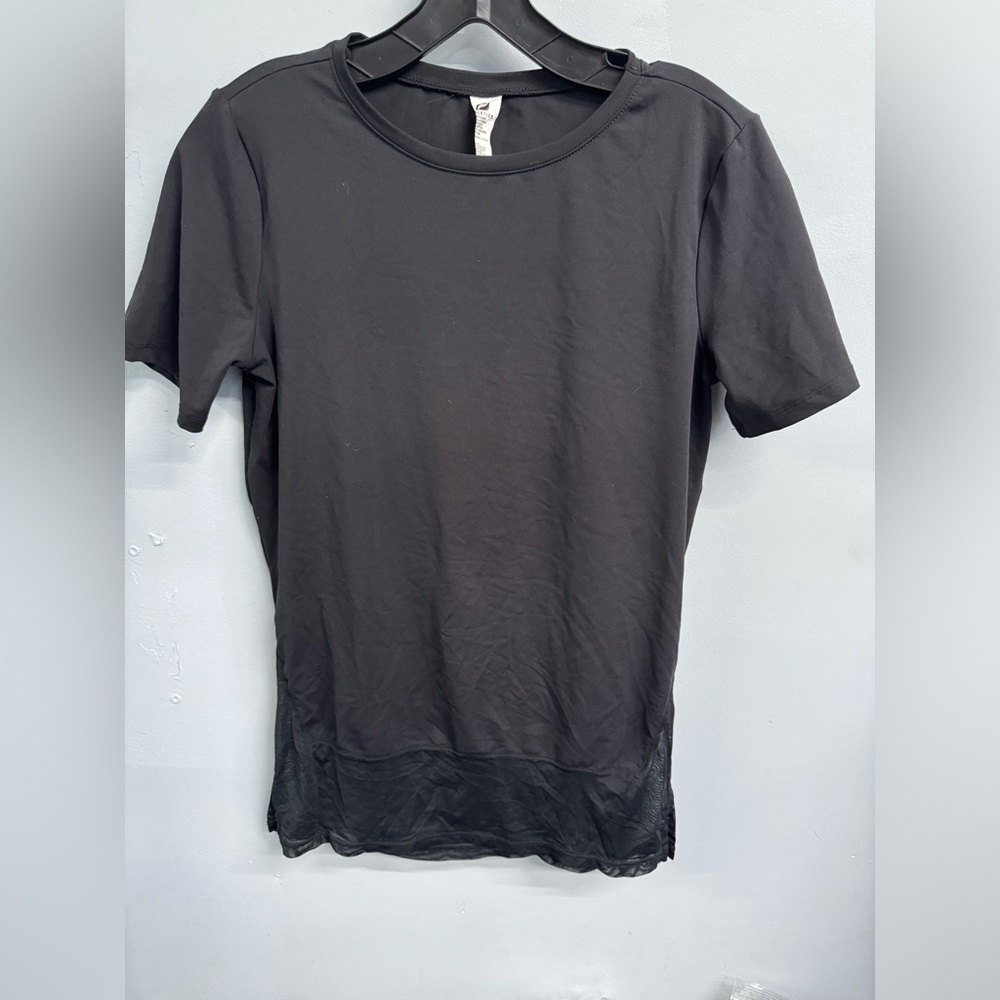 Black Short Sleeve Top with Mesh Bottom